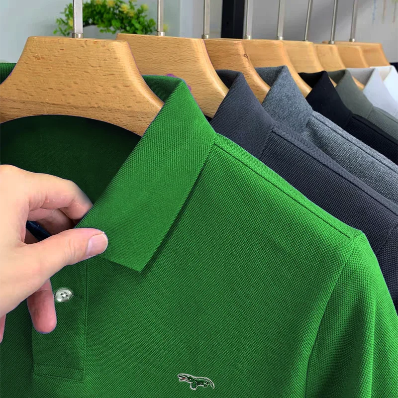 saferido British Style Summer Men Polo Shirts Short Sleeve Solid Front Pocket Decor Korean Slim Fit Casual Polo Homme Streetwear 4XL