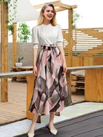 2024 Summer Print Floral Skirts For Women Casual Loose Elastic Waist Plus Size Skirt Belt A-line Chiffon Beach Saias Midi Femme - Image 6