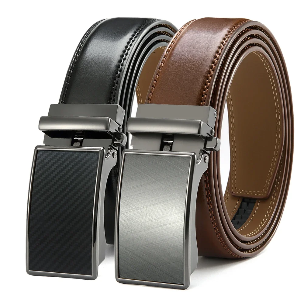 Set 2 Cinture Da Uomo Automatiche In Pelle Senza Fori - Colori Nero E Marrone, Fibbia A Cricchetto, Regolabili, Per Lavoro E Tempo Libero, Taglia Unica - 2