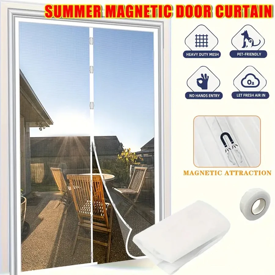 Cortina de puerta con hebilla magnética de gasa suave de rayas verticales, decoración de puerta universal, tamaño 100 cm x 210 cm, partición de rejilla, adecuada para decoración de terrazas al aire libre.