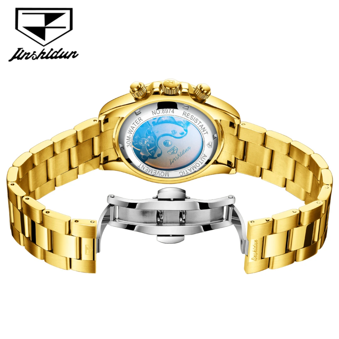 JSDUN 8974 Fashion Mechanical Watch Gift Stainless Steel Watchband Round-dial Wristwatch