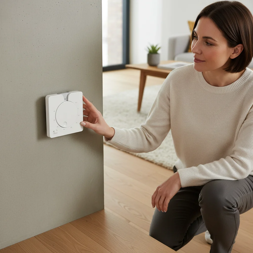 เทอร์โมสตัทควบคุมอุณหภูมิแบบกลไก 16A พร้อมปุ่มหมุนสำหรับเครื่องทำความร้อนใต้พื้นแบบไฟฟ้าหรือน้ำ ประหยัดพลังงาน 1