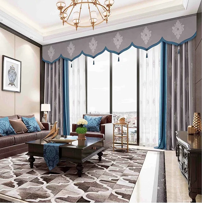 

Custom ready made modern european jacquard style blackout window covering curtains for the living room with valances