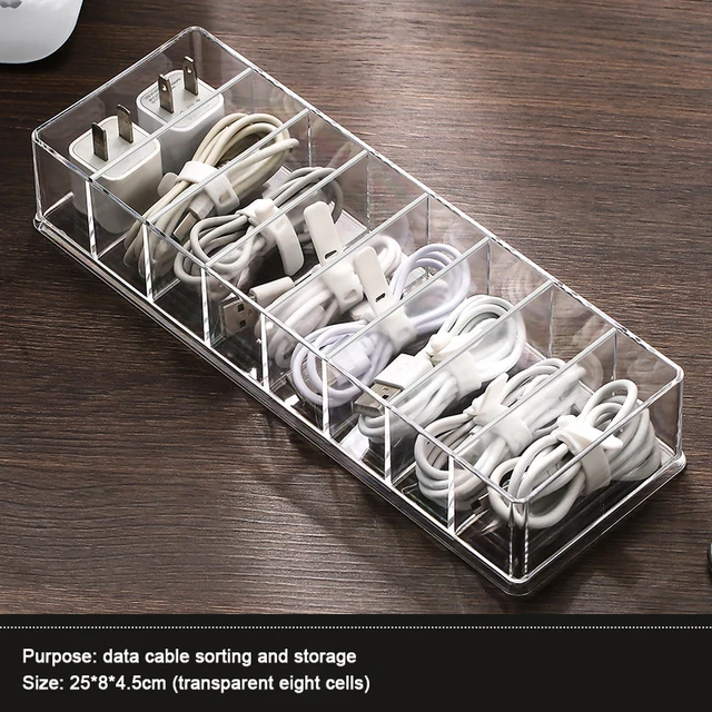 Cable Storage Box Transparent Plastic Data Line Storage Container for Desk Stationery Makeup Organizer Key Jewelry Box Holder decorative storage boxes with lids Storage Boxes & Bins