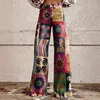 Fashion Printed Button-zip Women's Pants Elegant High Waisted Bell Bottom Pant Vintage Floral Printed Versatile Casual Fly Pants 5