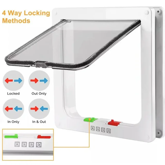 Dog Cat Flap Door with 4 Way Security Lock Flap Door for Dog Cats Kitten ABS Plastic Small Pet Gate Door Kit Cat Dogs Flap Doors 5