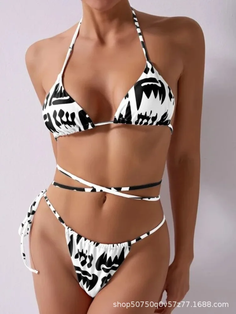 

Bikini Fashion Sexy Print Sexy Lace Chain Two Piece Fashion Set for Women