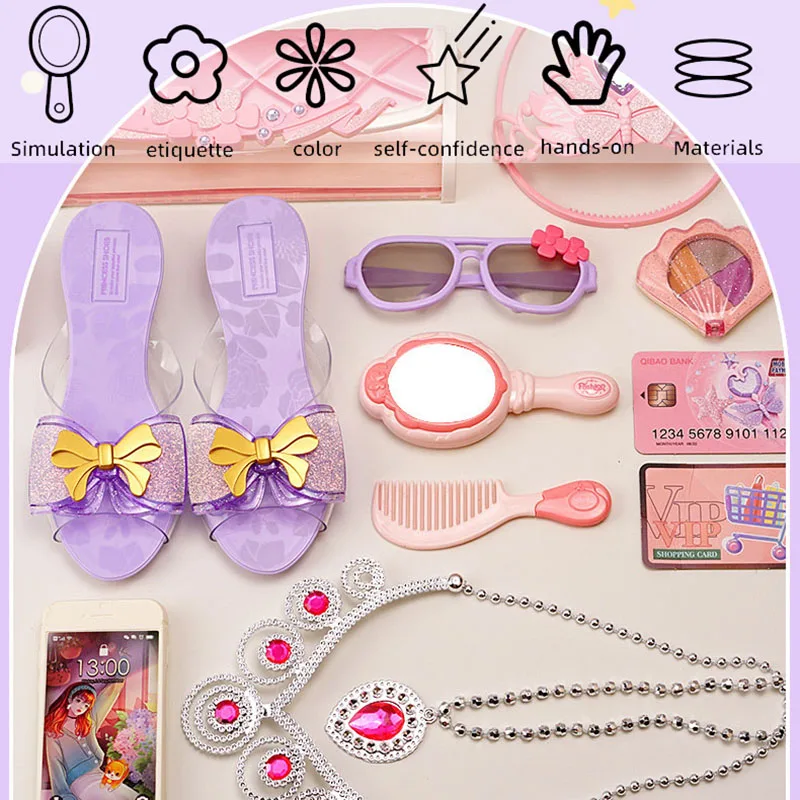 Kids Toys Pretend Play Beauty & Fashion Toy Simulation Makeup Set Jewelry Crown Necklace Cosmetic Educational Toy for Girls Gift