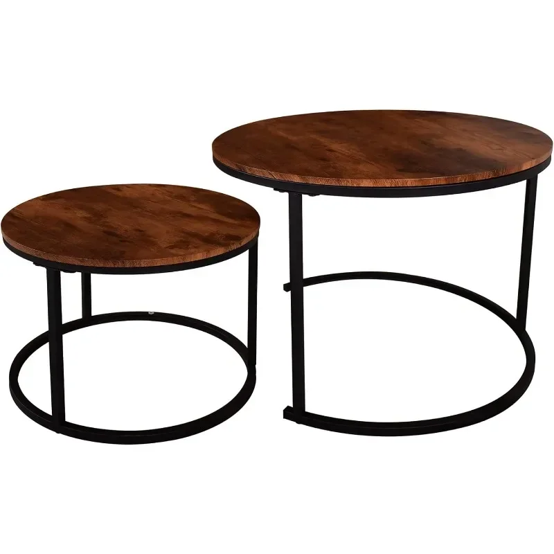 Round Coffee Table Set of 2 Modern Nesting Side End Table for Living Room,Round Wooden Coffee with Solid.