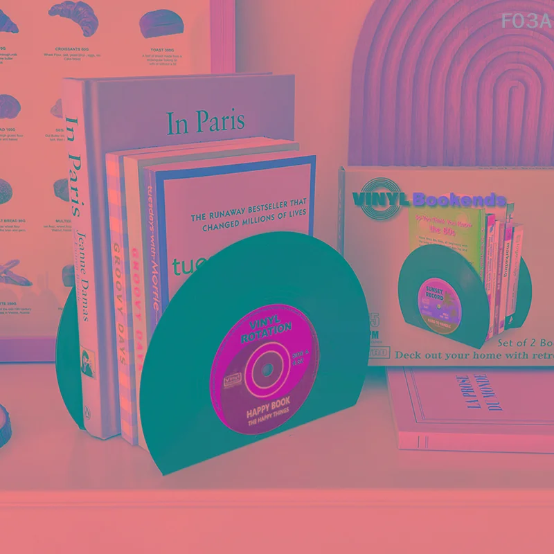 

1 Pair Vinyl CD Bookends Creative Record Bookstand Desktop Decoration Rubbie Vintage Partition Bookcase Office Accessories