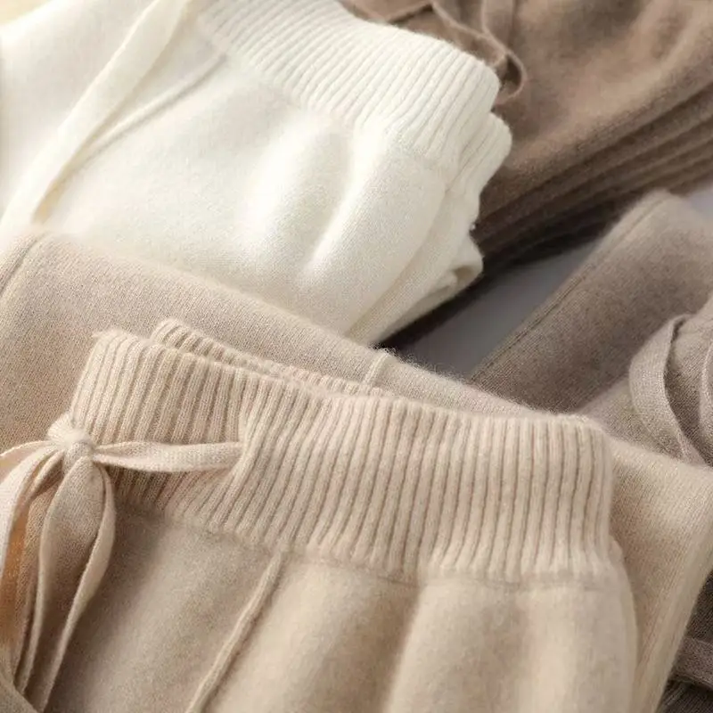 Women Merino Wool Knitted Wide Leg Pants Autumn Winter Basic Soft Warm Cashmere Knit Trousers Casual Simple Style Korean 3