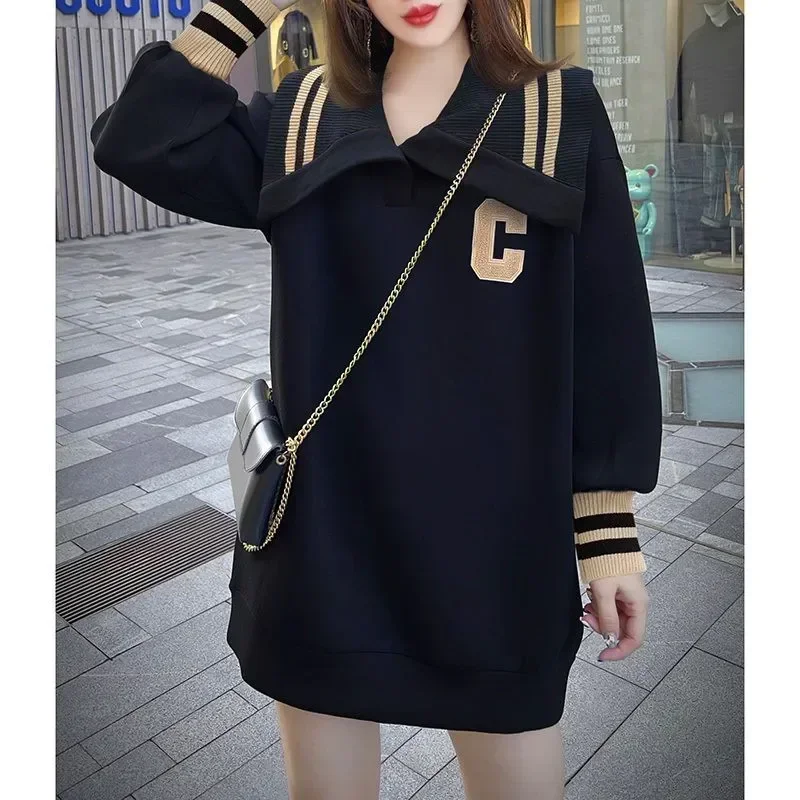 

Solid Color Printing Letter Turn-down Collar Long Sleeve Fashion Loose Temperament Preppy Style Sweet Autumn Thin Women Clothing