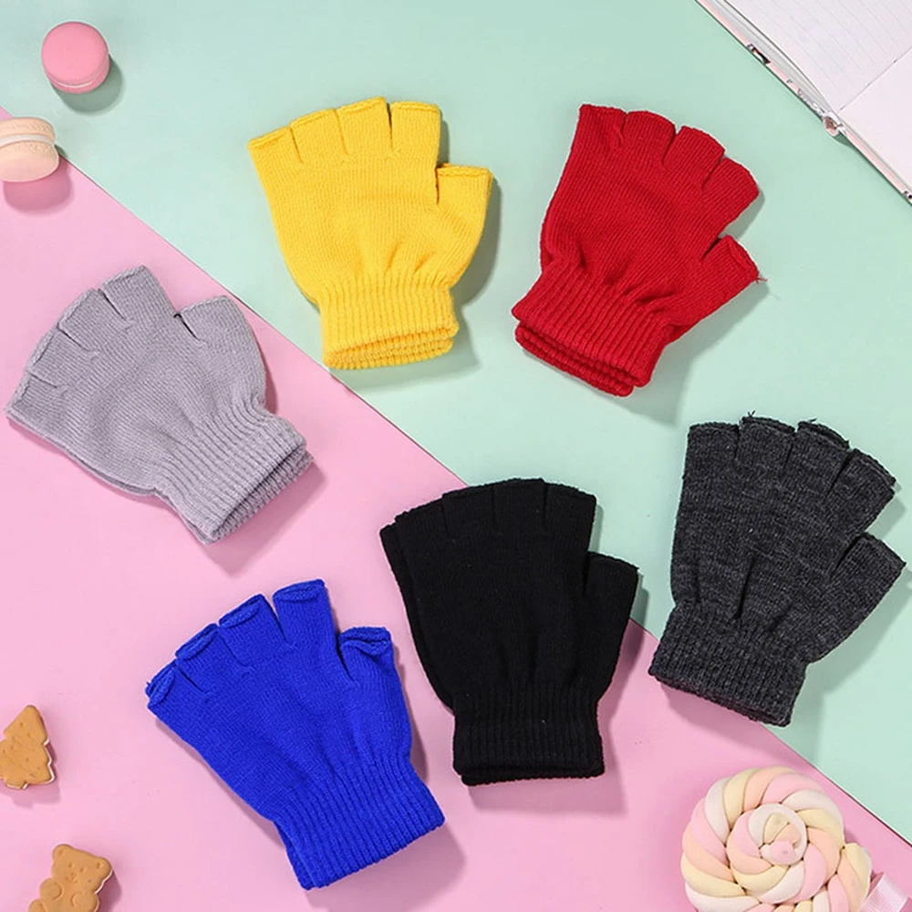 1 Pair Half Finger Fingerless Gloves Men/Women Black Warm Knitted Stretch Elastic Winter Outdoor Equipment Cycling Accessories 2