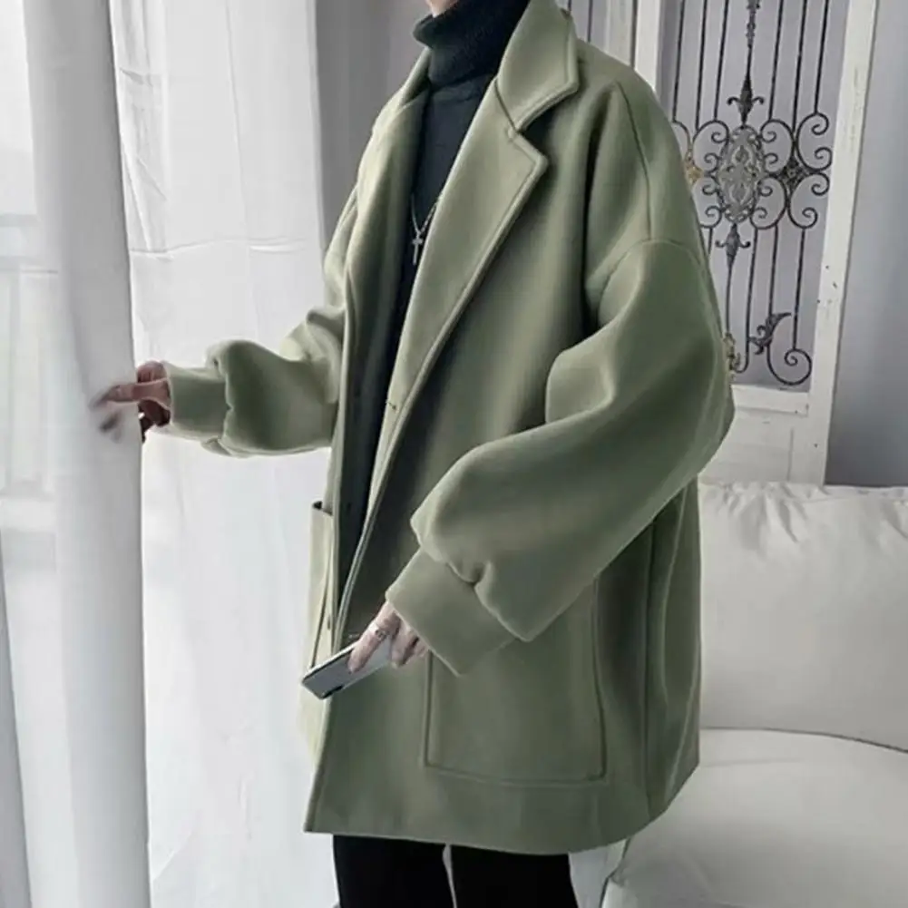 Description Picture 6 of itemMen Solid Color Jacket Casual Pants Windbreaker for Men Men's Mid-length Windproof Trench Coat with Notch Collar for Men