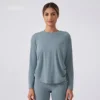 Lemon Breathable Quick-drying Yoga Tops Drawstring Pleated TEE Loose Comfortable Round Neck Outdoor Sports Long-sleeved Shirt 4