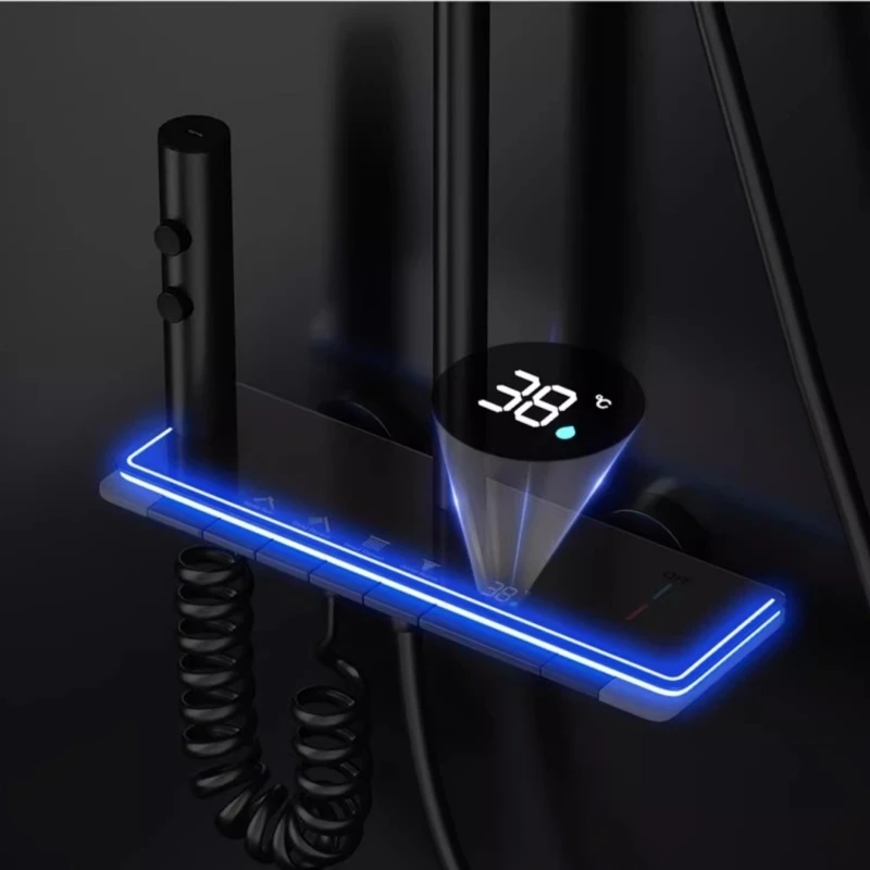 Digital Display Shower Set Shower Faucet System Set Hot Cold Piano Button With Ambient Light Bathroom Faucet Shower Head 4