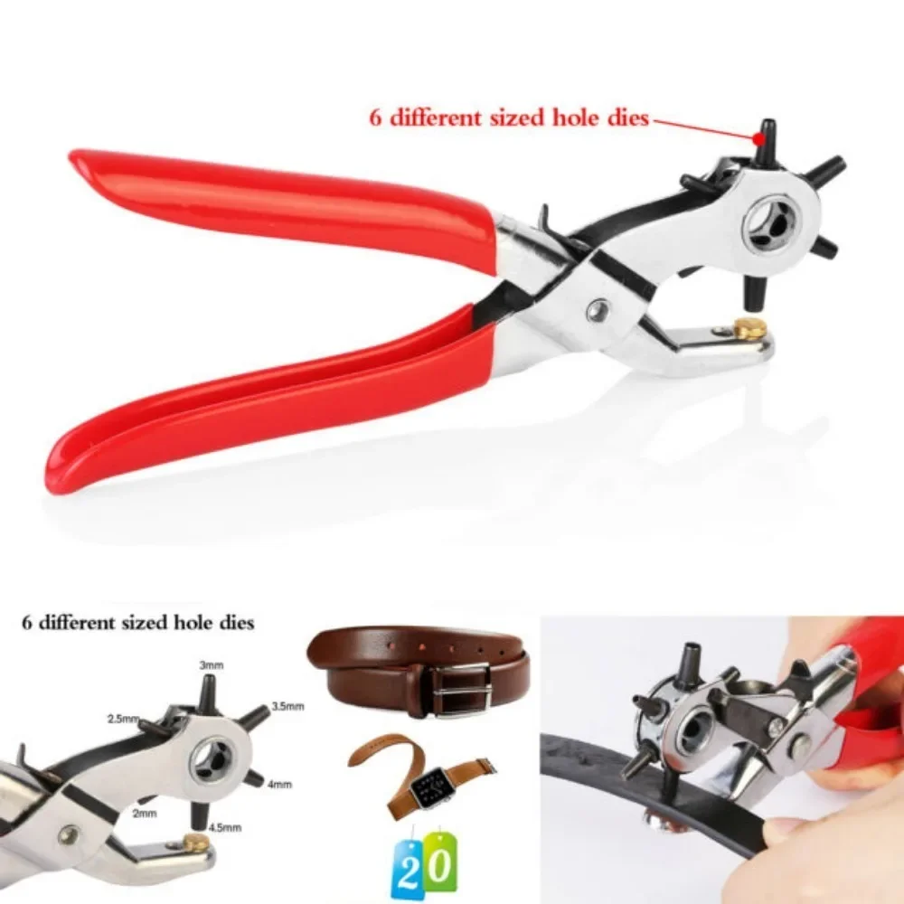 Leather Hole Puncher 6 Size Heavy Duty Revolving for Leather Belt