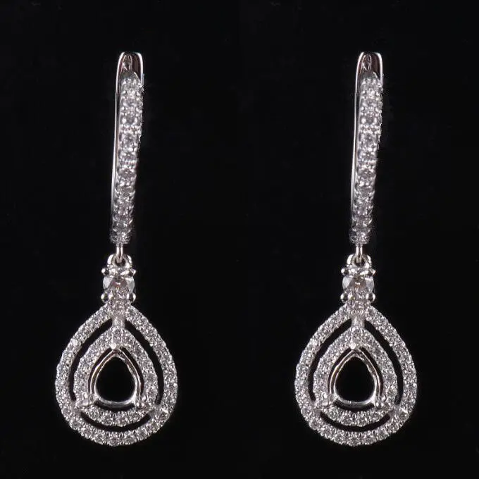 

Natural Diamond Semi Mount Drop Earrings Setting Pear Cut 6×4mm 14K White Gold
