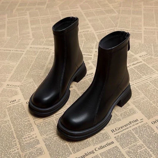 2025 Winter Hot-Selling British Soft Leather Short Boots - Street-Chic Cotton Shoes, Comfy Durable Warm Ankle Boots for Women