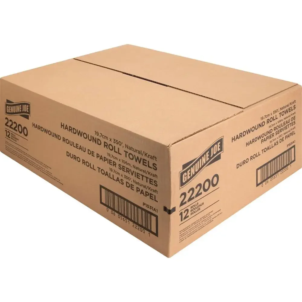 Embossed Hardwound Roll Towels Natural Absorbent Restroom Solution 12 Rolls/Carton