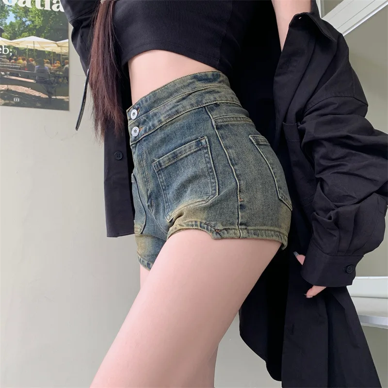 LOERSS Denim Pants Wash Vintage Irregular Short Jean for Women High Waist A-Line Design Summer Short Pants Female Casual Pants