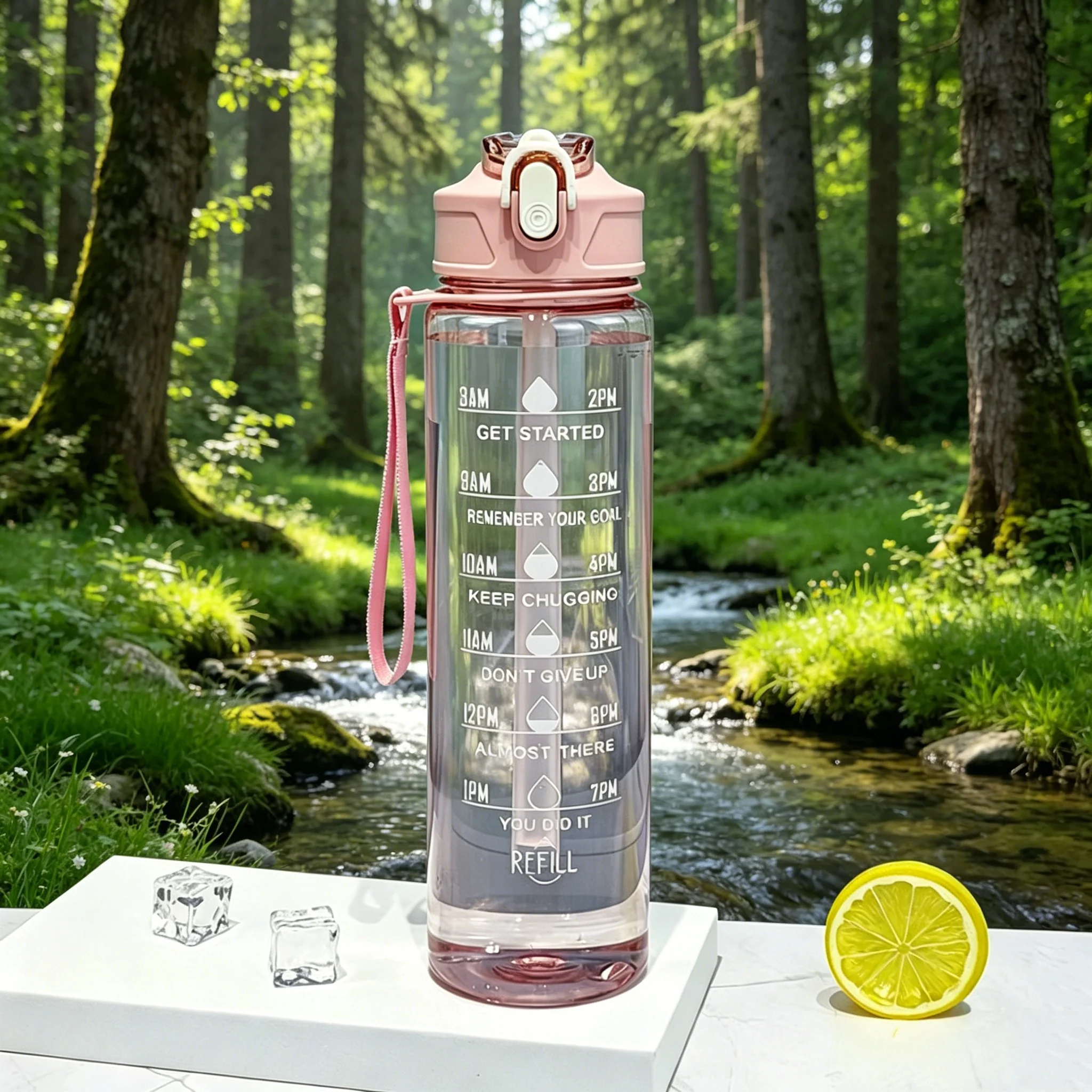Leak-Proof Timed Water Bottle with Straw for Fitness and Outdoor Sports