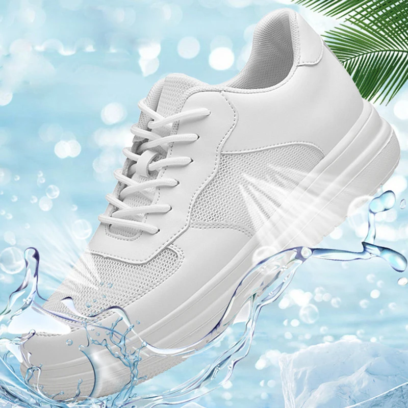 Men Leather Heightening Elevator Shoes Breathable Mesh Height Increase  Thick Sole Shoes Man Height Insole 6/8/10CM Men Sneakers 5