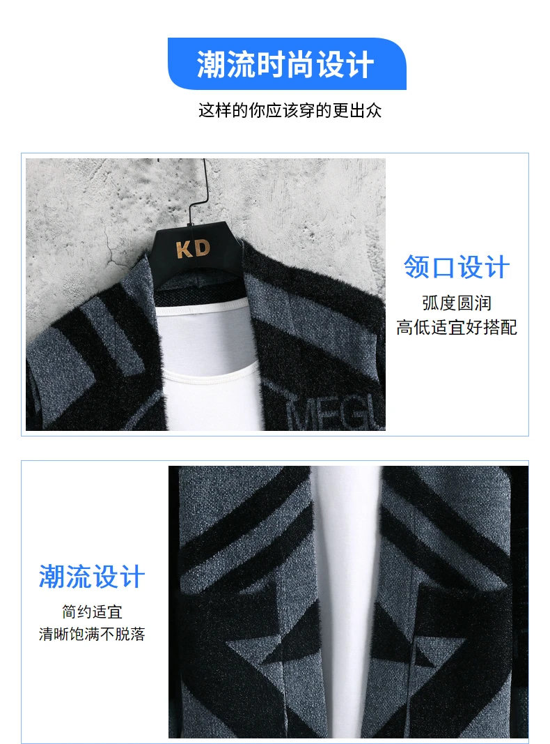 Description Picture 5 of item2024 Spring Autumn Male Korean Fashion Print Cardigan Sweater Homme Simple All-match Knitted Coat Men's Outwear Top Hombre