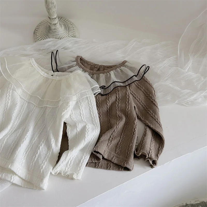 Baby Bottoming Shirt 0-2T Toddler Girls Double Layered Mesh Lapel Undershirts Infant Blouse kids bottoming shirt