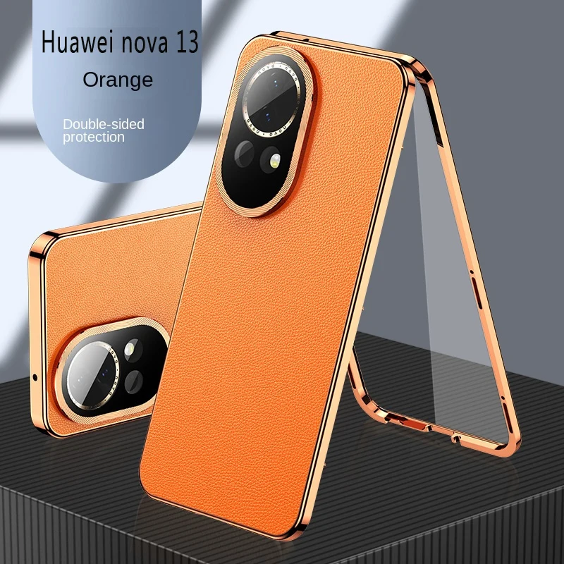 Double Sided Protection Case with Tempered Glass Front & PU Leather Back Cover