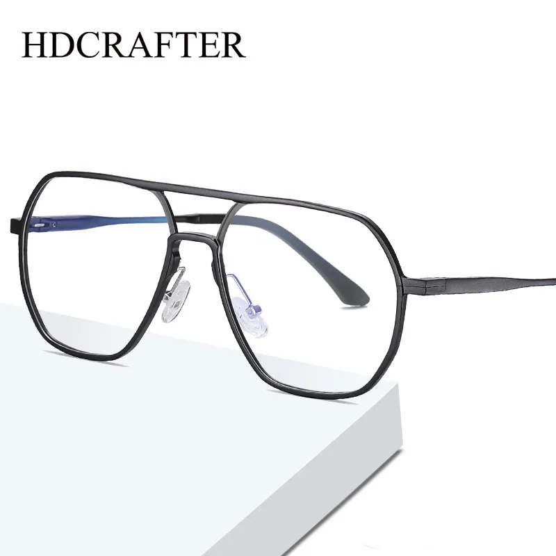 

Очки HDCRAFTER мужские в металлической оправе, квадратные очки с защитой от синего излучения, оверсайз, при близорукости, при пресбиопии