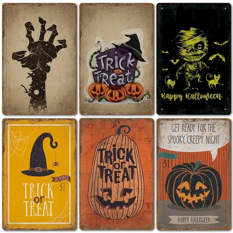 

Halloween retro metal tin sign painting American background wall frameless decorative Living Room Home decor Size 20X30cm