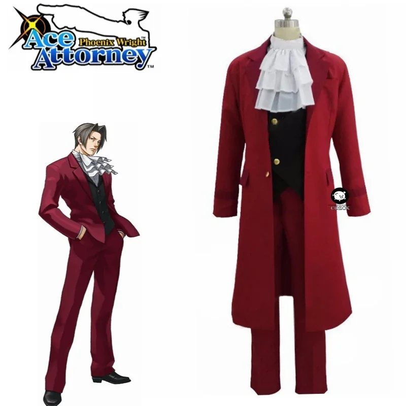 

Ace Attorney Miles Edgeworth Cosplay Clothing Phoenix Wright Anime Ace Attorney Halloween Cosplay Costumes Any Size