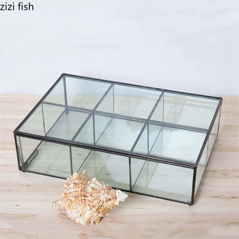 Transparent Glass Jewelry Box Rectangular Storage Boxes Jewelrys Display Box Multi-grid Jewelry Organizer Cosmetic Boxes Tray 5