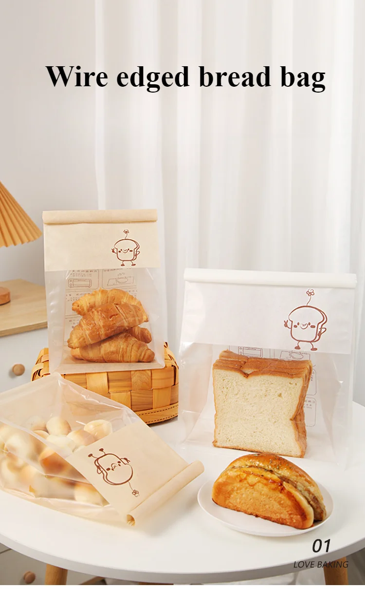 50 Pieces Kraft Paper Roll-Edge Sandwich & Toast Bags with Cartoon Window Print, Fo... - SKU KPTB1215 - UGI Packaging