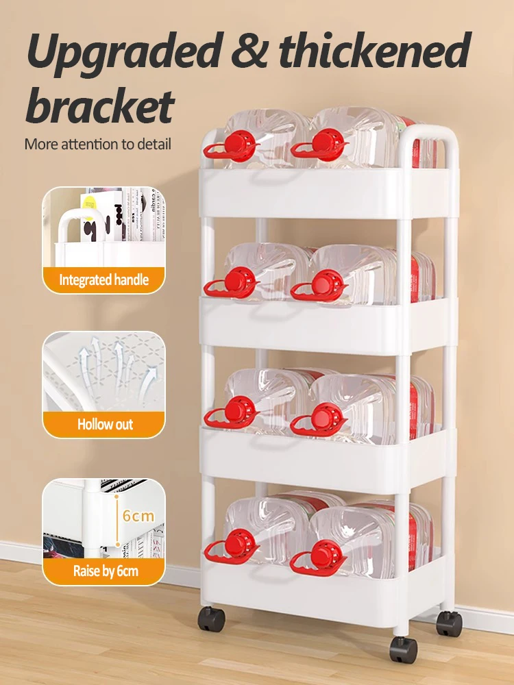 Household Trolley Kitchen Multi-Layer Floor Standing Storage Rack Bathroom Movable Storage Rack Living Room Snack Cart 5