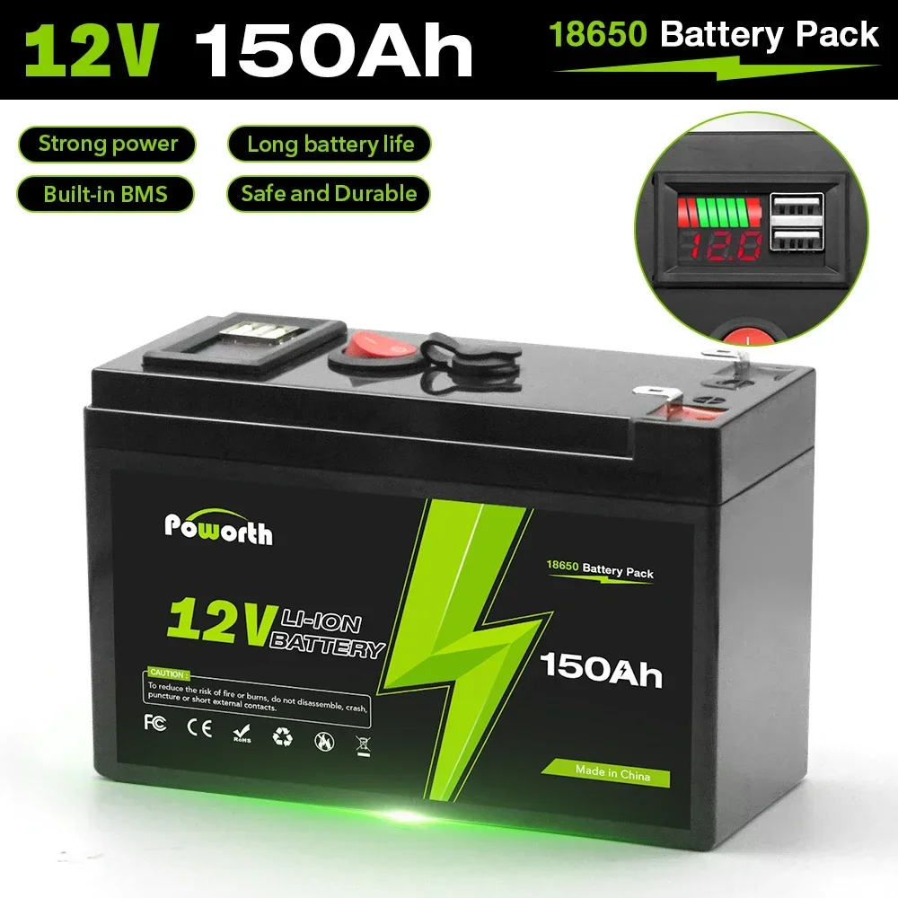 12V 150Ah Lithium LiFePO4 Deep Cycle Battery for Solar,Fish Finder, Power Wheels, Lighting, Off-Grid Applications Built-in BMS