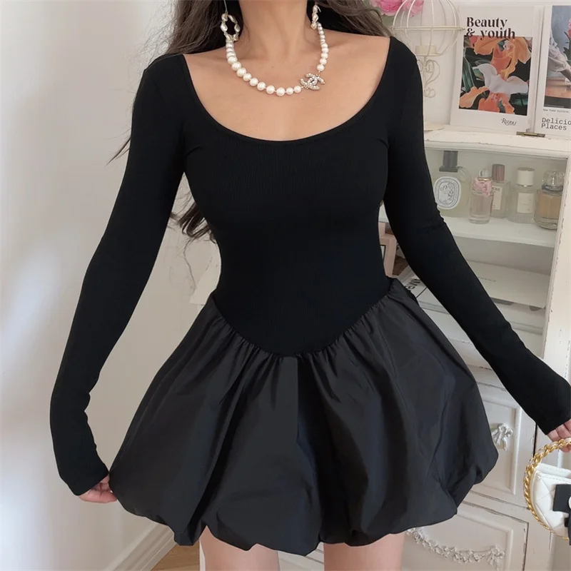 Women Solid Mini Dresses for Women Spicy Girl Party Long Sleeve A-line Classic Bottoming Elastic Autumn Female Clothing New