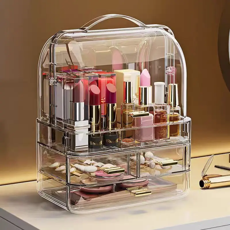 Transparent Lipstick Holder With Lid Lip Gloss Storage Stand Small Makeup Organzier With Handle Cosmetics Storage Display Box 2