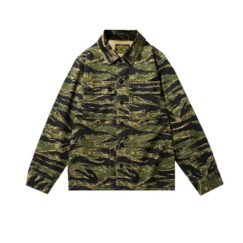 Tiger Stripe Camo 100% cotone American Patterned Camouflage primavera autunno Y2k camicie da lavoro multitasche da uomo giacche Amekaj