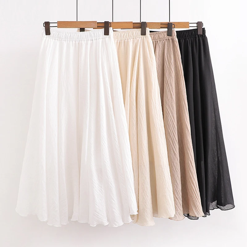 

Женская юбка с эластичным поясом, повседневная Однотонная юбка трапециевидной формы из хлопка и ланенка, лето, U291