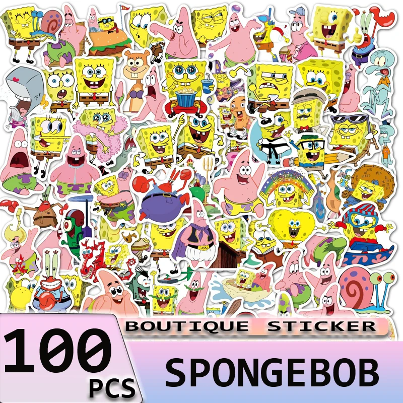 

100PCS Anime SpongeBob Stickers Cartoon for Laptop Bicycle Refrigerator Motorcycle Luggage Waterproof Deals Gift Children's Toy