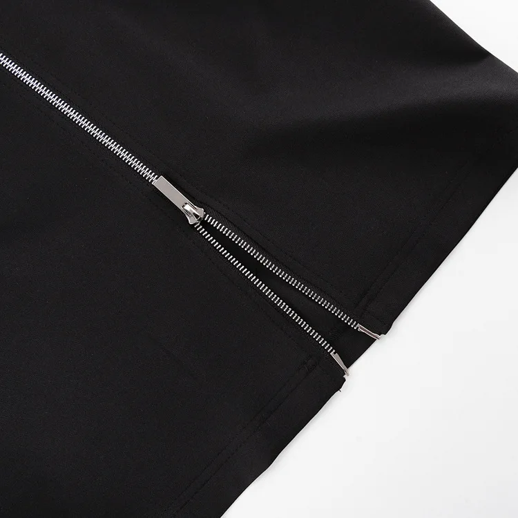 Black Zipper Lapel Maxi Dress For Women Cardigan Fashion Patchwork Vintage Slim High Waist Elegant Streetwear Women Dress