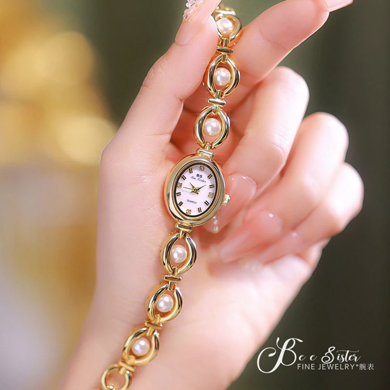 Gold Watch Women Pearl Bracelet Quartz Wristwatches Small Clock Fashion Luxury Ladies Dress Watches Gift For Girlfriend Lady