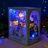 DIY Wooden Book Nook Shelf Insert Kit Ocean Room Doll Houses Underwater House Bookends Miniature Building Kits Bookshelf Gifts 3