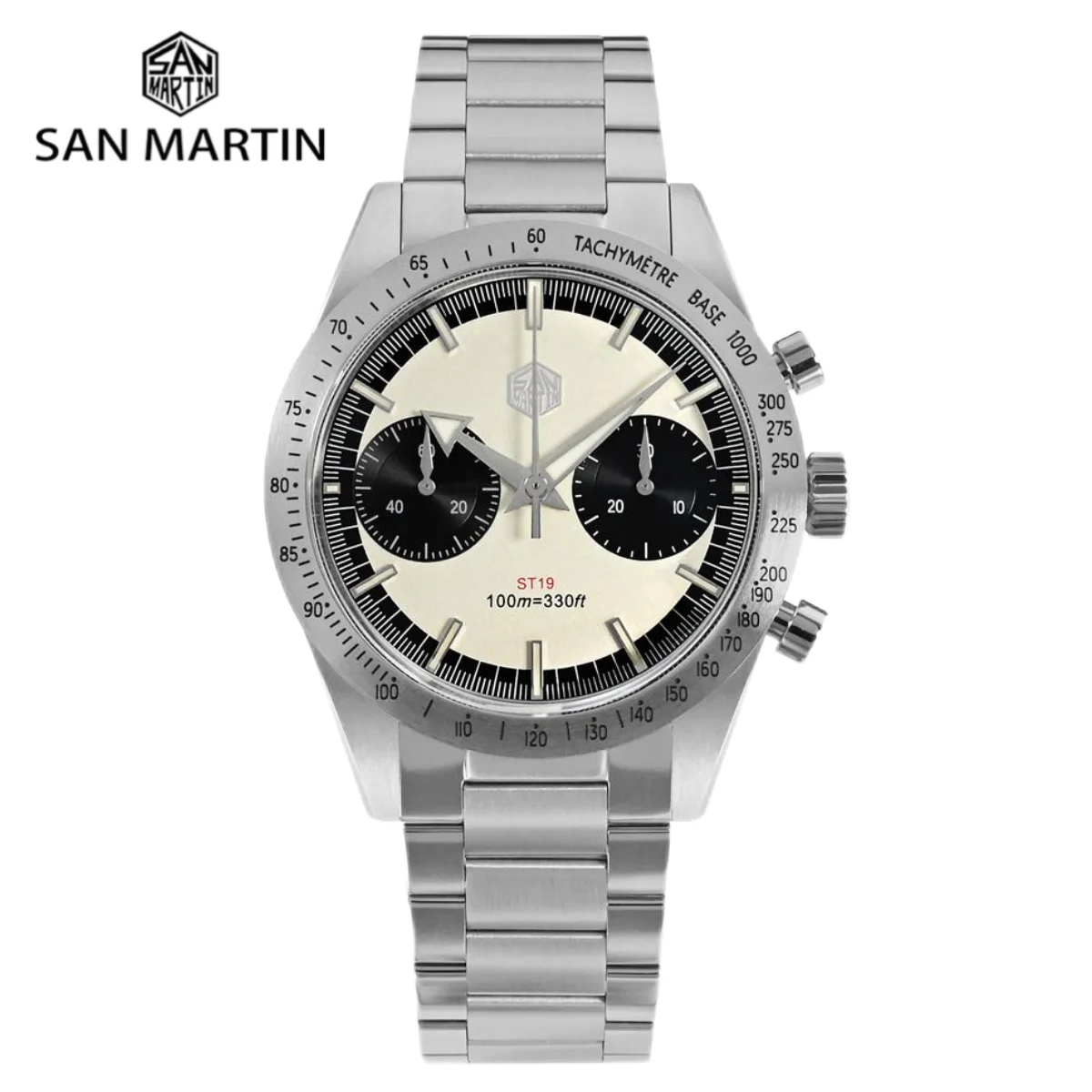 San Martin Panda Sm57 Cronografo Orologio Meccanico Erkek Saat Luxury Sport 38.5Mm Vento A Mano St1901 Impermeabile 10Bar Lume Sn0103