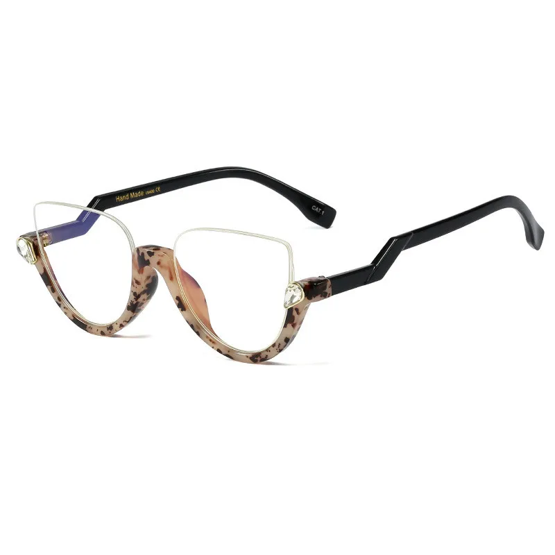 

Rockjoy Cat Eye Reading Glasses Women Anti Blue Light 0 +100 150 200 250 300 350 Leopard Diopter Half Down Eyeglasses Frame