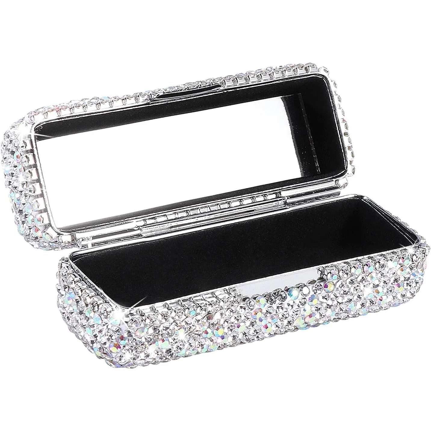 Luxury Rhinestone Decor Lipstick Box, Lipstick Protective Cover With Mirror, Single Carry 6