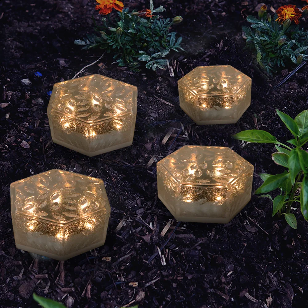 solar lights outdoor New 2022 Solar Led Light Outdoor Waterproof Hexagon Solar Power Garden Light Ice Brick Lamp Decor for Patio Stair Fence Garden solar deck post lights