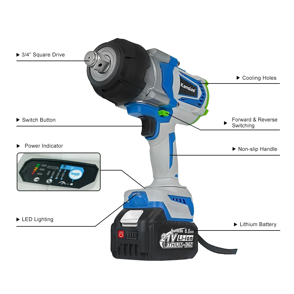 Kamolee 4100NM Brushless Electric Wrench 3/4 inch Cordless Impact Wrench Handheld Power Tool For Makita 18v Battery 3